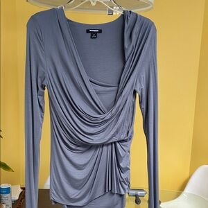 Elegant Draped Long Sleeve Blouse in Gray